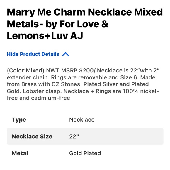 For love and lemons + luv AJ Marry Me NWT necklace - Picture 3 of 8